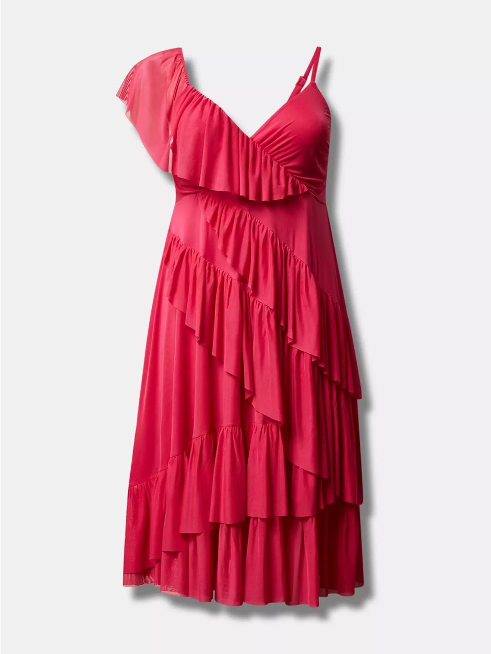 Torrid - NWT Vibrant Hot Pink One-Shoulder Ruffle Dress